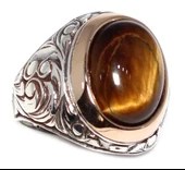 925 Ayar Gümüş ve Bronz Karışımı Kaplangözü Taşlı Erkek Yüzük thumbnail 1