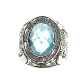 925 Ayar Gümüş Elişi Kalemli Gül Oyma Motifli Akuamarin Mavi Taşlı Erkek Yüzük thumbnail 3