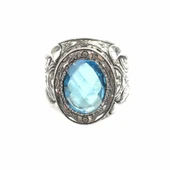 925 Ayar Gümüş Elişi Kalemli Gül Oyma Motifli Akuamarin Mavi Taşlı Erkek Yüzük thumbnail 4