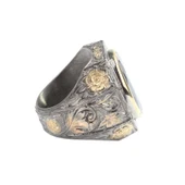 925 Ayar Gümüş Gerçek Safir Taşlı El işi Kalemli Erkek Yüzük thumbnail 2