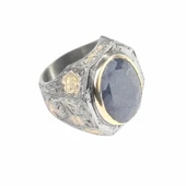 925 Ayar Gümüş Gerçek Safir Taşlı El işi Kalemli Erkek Yüzük thumbnail 4