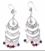 925 Ayar Gümüş Avize Motifli Sallantılı Taşlı Telkari Küpe thumbnail 1