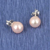 925 Ayar Gümüş Arkalıklı Pembe İnci Top Küpe thumbnail 1