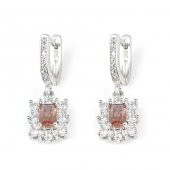 925 Ayar Gümüş Dikdörtgen Zultanit Kenarı Zirkonlu Küpe - 1