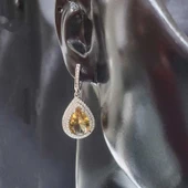 925 Ayar Gümüş Damla Zultanit Taşlı Çift Sıra Zirkon Taşlı Küpe thumbnail 2