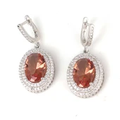 925 Ayar Gümüş Oval Zultanit Taşlı Çift Sıra Zirkonu Küpe thumbnail 1