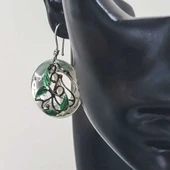 925 Ayar Gümüş Çanaklı, Mineli Yaprak Küpe thumbnail 3