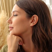 925 Ayar Gümüş İstiridye Model Küpe, Sarı thumbnail 4