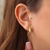 925 Ayar Gümüş Halka Tutan El Model Küpe, Sarı thumbnail 1