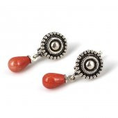 925 Ayar Gümüş Telkâri Güverse Motifli Damla Mercan Sallantılı Küpe - 1