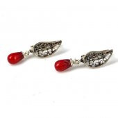 925 Ayar Gümüş Damla Model Damla Sallantılı Mercan Küpe - 1