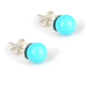 925 Ayar Gümüş 6 Mm Firuze Toplu Küpe thumbnail 3