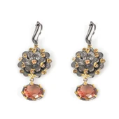 925 Ayar Gümüş Peridot Ve Turuncu Taşlı Çiçekli Elişi Küpe thumbnail 2