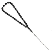 925 Ayar Gümüş Arpa Kesim Gümüş Püsküllü Oltu Taşı Tesbih thumbnail 2