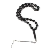 925 Ayar Gümüş Arpa Kesim Gümüş Püsküllü Oltu Taşı Tesbih thumbnail 1