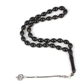 925 Ayar Gümüş Püsküllü Arpa Kesim Oltu Taşı Tesbih thumbnail 1