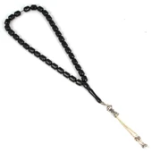 925 Ayar Gümüş Püsküllü Silindir Kesim Oltu Taşı Tesbih thumbnail 2