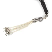 925 Ayar Gümüş Püsküllü Küre Kesim Oltu Taşı İşlemeli Tesbih thumbnail 2