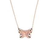 925 Ayar Gümüş Siyah Beyaz Taşlı Kelebek Kolye thumbnail 3