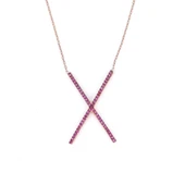 925 Ayar Gümüş Kırmızı Taşlı Büyük X Model Kolye thumbnail 2