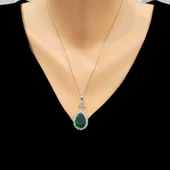 925 Ayar Gümüş Damla Zümrüt Taşlı Anturaj Kolye thumbnail 1