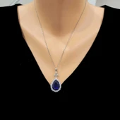 925 Ayar Gümüş Damla Safir Taşlı Anturaj Kolye thumbnail 1