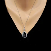 925 Ayar Gümüş Damla Oniks Taşlı Anturaj Kolye thumbnail 1