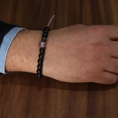 925 Ayar Gümüş Boncuklu Lav Taşı Bileklik thumbnail 2