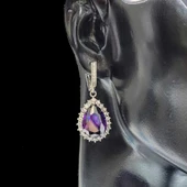 925 Ayar Gümüş Damla Ametist Taşlı Anturaj Küpe thumbnail 2