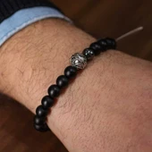 925 Ayar Gümüş Boncuklu Lav Taşı Bileklik thumbnail 1