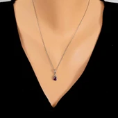 925 Ayar Gümüş Küçük Damla Ametist Kolye thumbnail 1