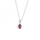 925 Ayar Gümüş Damla Büyük Boy Sentetik Yakut Taşlı Kolye - 2