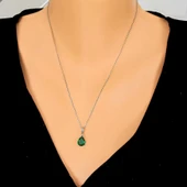 925 Ayar Gümüş Damla Sentetik Zümrüt Taşlı Kolye thumbnail 1