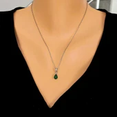 925 Ayar Gümüş Damla Küçük Boy Sentetik Zümrüt Kolye thumbnail 1