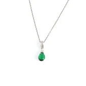 925 Ayar Gümüş Damla Küçük Boy Sentetik Zümrüt Kolye thumbnail 3
