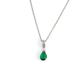 925 Ayar Gümüş Damla Küçük Boy Sentetik Zümrüt Kolye thumbnail 2