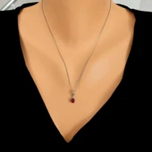 925 Ayar Gümüş Yuvarlak Küçük Boy Sentetik Yakut Taşlı Kolye thumbnail 1