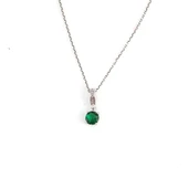 925 Ayar Gümüş Yuvarlak Küçük Boy Sentetik Zümrüt Taşlı Kolye thumbnail 2