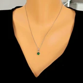 925 Ayar Gümüş Yuvarlak Küçük Boy Sentetik Zümrüt Taşlı Kolye thumbnail 1