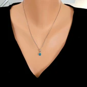 925 Ayar Gümüş Yuvarlak Küçük Boy Akuamarin Taşlı Kolye, thumbnail 1