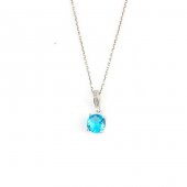 925 Ayar Gümüş Yuvarlak Büyük Boy Akuamarin Taşlı Kolye - 2