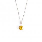 925 Ayar Gümüş Yuvarlak Büyük Boy Sarı Sitrin Taşlı Kolye - 2