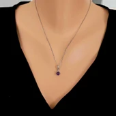 925 Ayar Gümüş Yuvarlak Küçük Boy Ametist Taşlı Kolye thumbnail 1