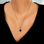 925 Ayar Gümüş Yuvarlak Büyük Boy Oniks Taşlı Kolye thumbnail 1