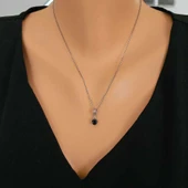 925 Ayar Gümüş Yuvarlak Küçük Boy Oniks Taşlı Kolye thumbnail 1