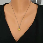 925 Ayar Gümüş Oval Büyük Boy Sarı Sitrin Taşlı Kolye thumbnail 1