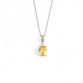 925 Ayar Gümüş Oval Büyük Boy Sarı Sitrin Taşlı Kolye - 2