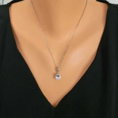 925 Ayar Gümüş Oval Büyük Boy Zirkon Taşlı Kolye thumbnail 1