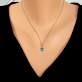 925 Ayar Gümüş Oval Küçük Boy Akuamarin Taşlı Kolye thumbnail 1