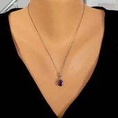 925 Ayar Gümüş Oval Büyük Boy Ametist Taşlı Kolye thumbnail 1